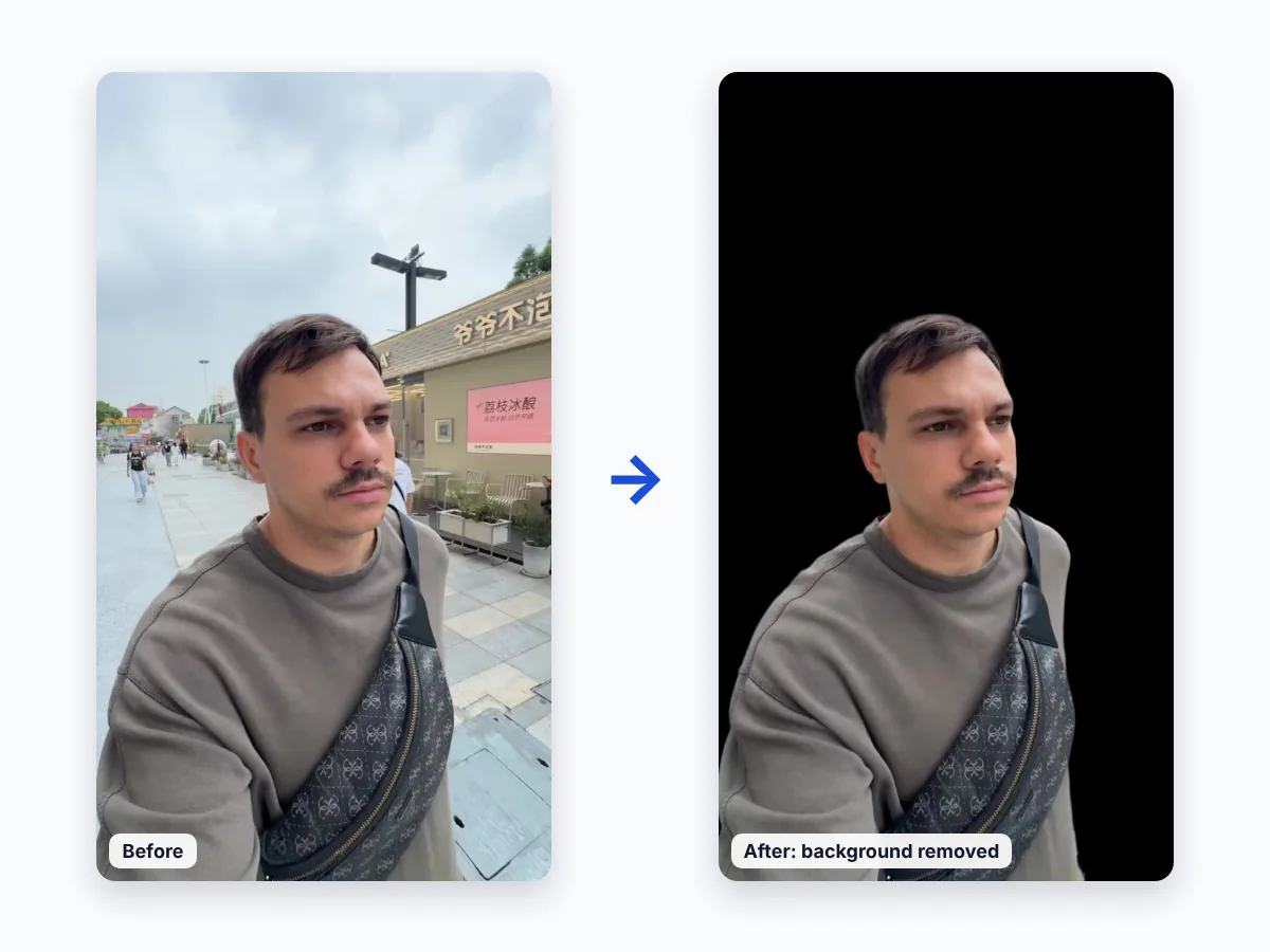 Remove background from video: before and after example