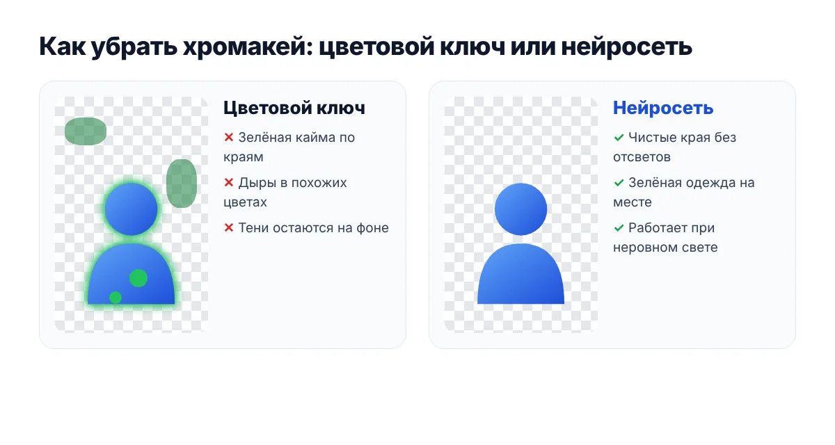 Как убрать хромакей с видео: цветовой ключ и нейросеть